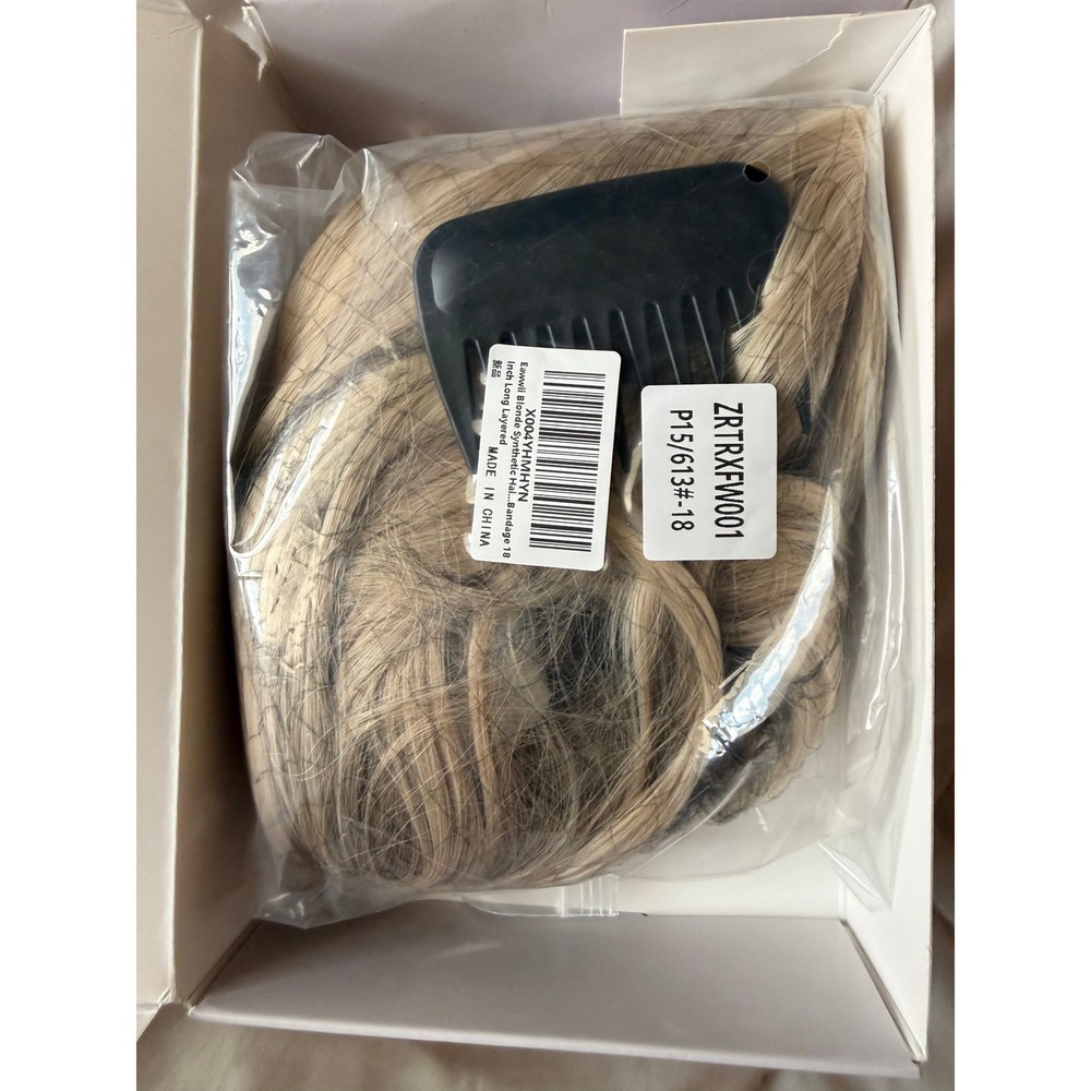 Eawwii Blonde Synthetic Hair Topper 18 Inch 5x6 Base Clip In Bangs Layered NEW - Picture 7 of 8